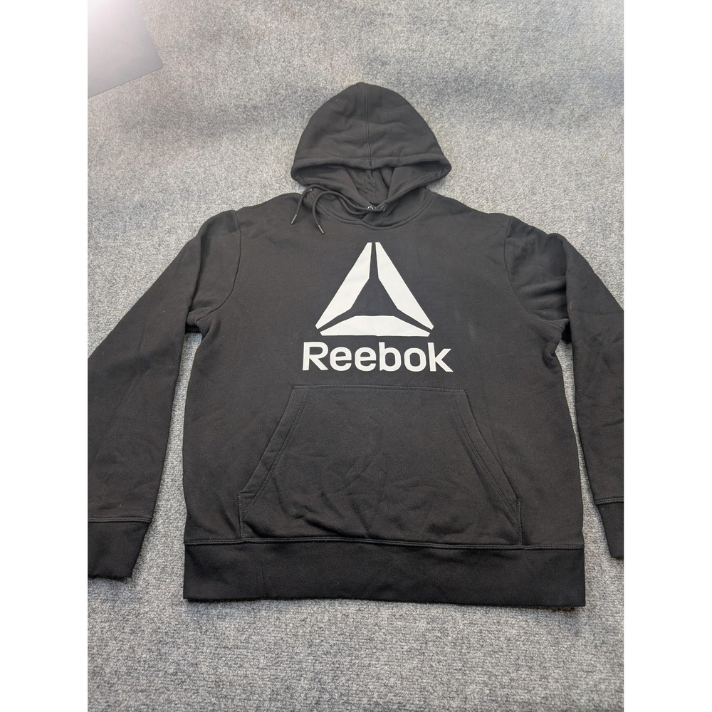 Reebok Hoodie Mens Large Black Pullover Fleece Sweatshirt‎ Logo Athletic
